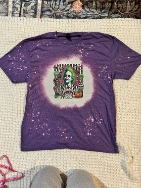 Gildan Men’s Purple Short Sleeve Tee with Neon Green & Hot Pink Graphic